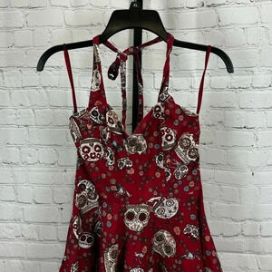 Hell Bunny Vixen Red Skull Halter Dress Size Small